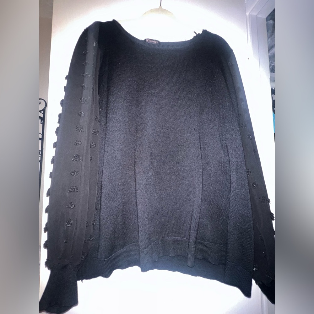 Black sweater with mesh polkadot  sleeves
